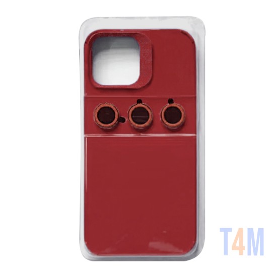 Capa de Silicone com Conjunto de Vidro de Câmera Separado para Apple iPhone 15 Pro Vermelho